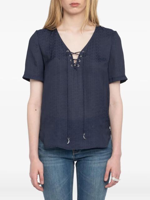 Zadig&Voltaire lace-up v-neck t-shirt - Blue