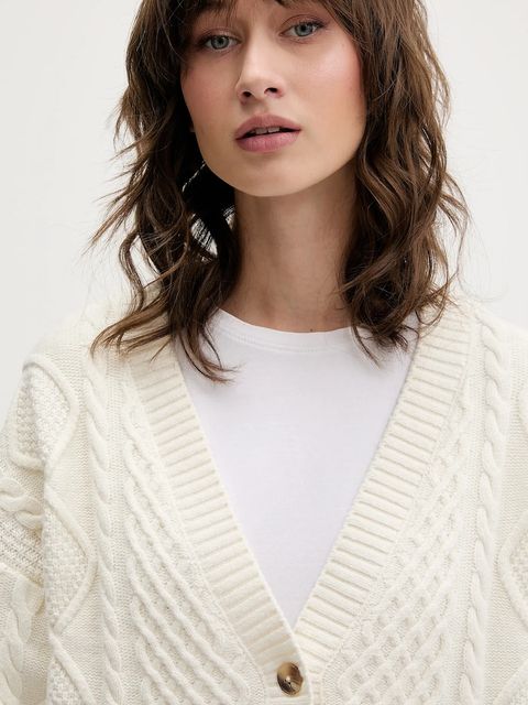 Guess Jeans kardigan z dodatkiem wełny damski kolor beżowy W5BR08 Z0561