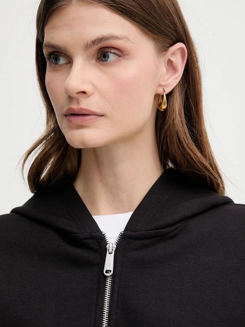 Calvin Klein Jeans bluza bawełniana damska kolor czarny z kapturem gładka LV047C216G