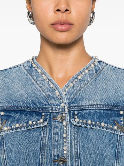 SANDRO pearl-embellishment denim jacket - Blue