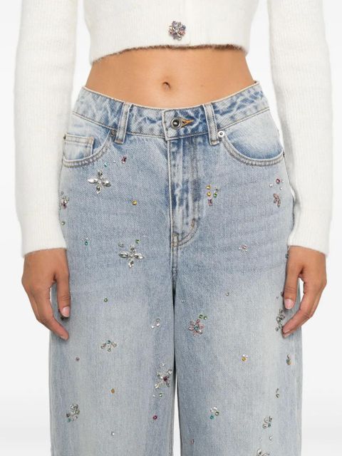 Self-Portrait crystal-embellished wide-leg jeans - Blue