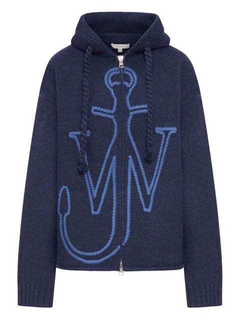 JW Anderson anchor-embroidery wool zip-up hoodie - Blue - zdjęcie produktu nr 1