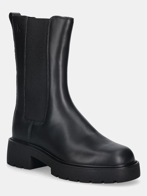 Calvin Klein sztyblety skórzane CHUNKY HIGH CHELSEA kolor czarny na płaskim obcasie YW0YW01909 - zdjęcie produktu nr 1