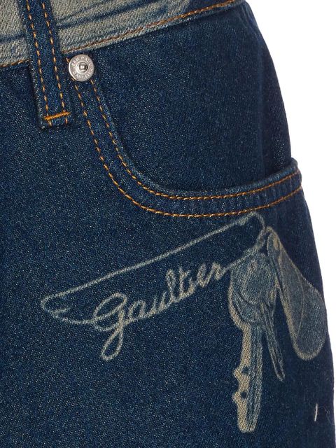 Jean Paul Gaultier denim printed mini shorts - Blue