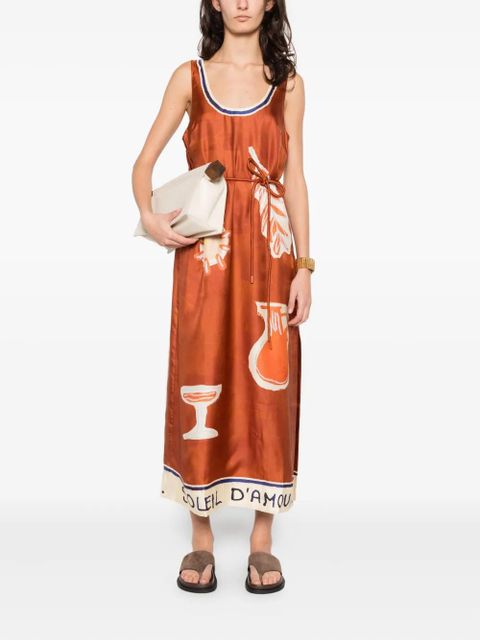 ALEMAIS Soleil D'amour graphic-print tie midi dress - Brown