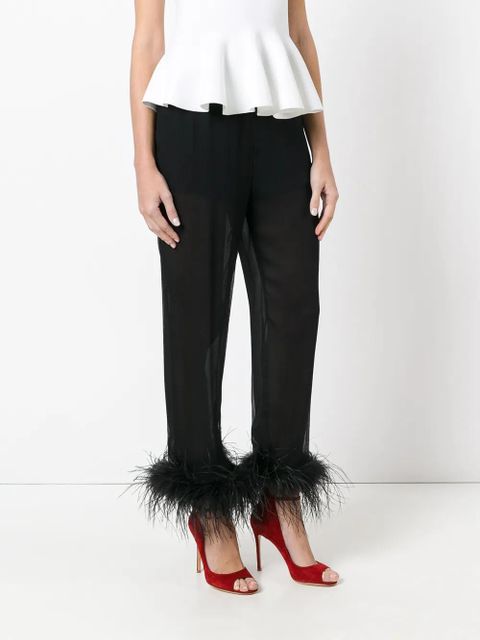 Prada sheer effect trousers with Ostrich feather cuffed ankles - Black