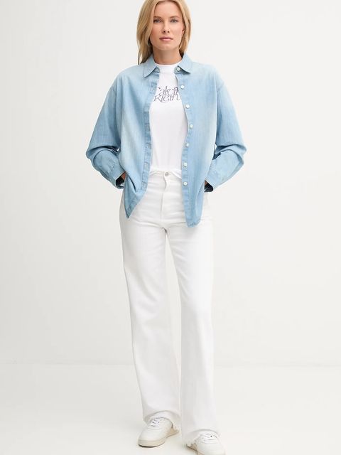 Calvin Klein Jeans koszula jeansowa damska kolor niebieski regular z kołnierzykiem klasycznym LV047D752G - zdjęcie produktu nr 2