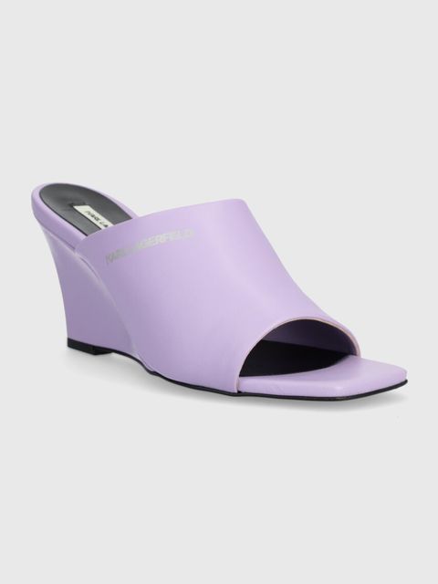 Karl Lagerfeld klapki skórzane RIALTO damskie kolor fioletowy na koturnie KL34400 - zdjęcie produktu nr 2