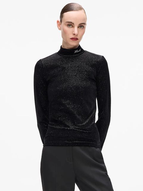 Karl Lagerfeld longsleeve kolor czarny z półgolfem A4W17047 - zdjęcie produktu nr 1