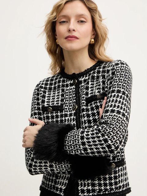 Twinset marynarka z dodatkiem wełny kolor biały jednorzędowa gładka 252TT3040