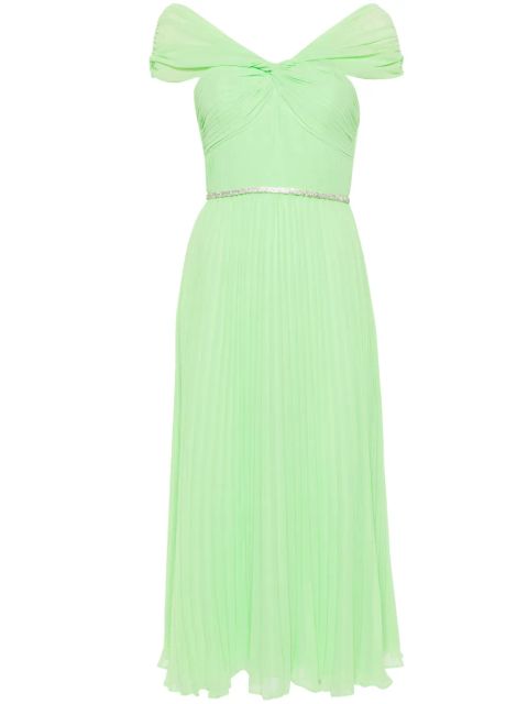 Self-Portrait off-shoulder pleated midi dress - Green