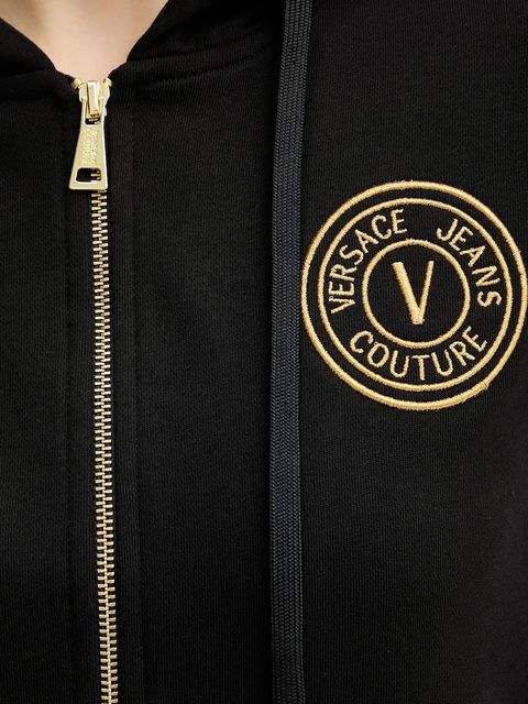 Versace Jeans Couture bluza bawełniana damska kolor czarny z kapturem gładka 79HAIT00 CF01T