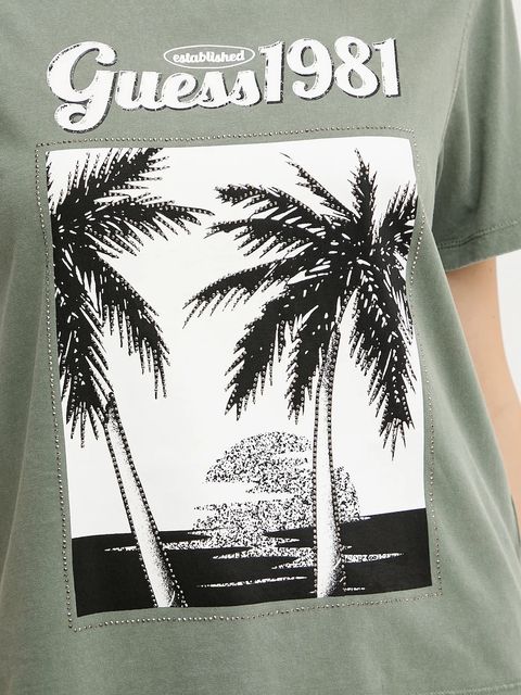 Guess t-shirt bawełniany damski kolor zielony W5YI17 I3Z14