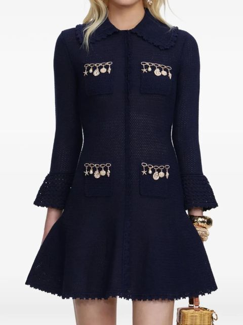 Self-Portrait shell embellished knitted dress - Blue