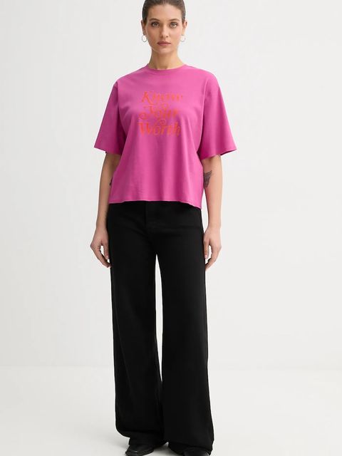 United Colors of Benetton t-shirt bawełniany damski kolor różowy 3DCJD10B9 - zdjęcie produktu nr 2