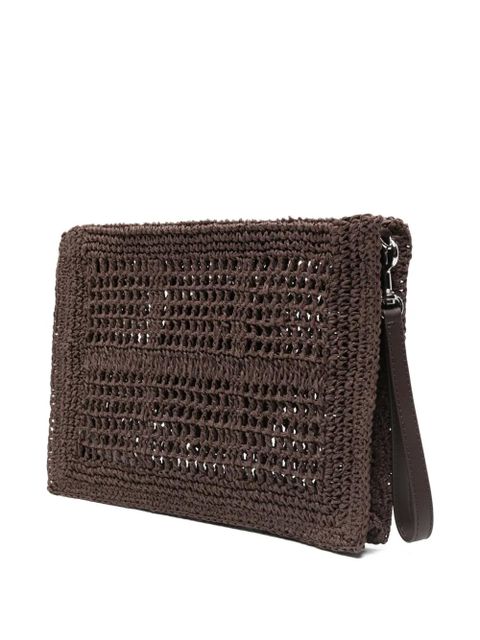 Tory Burch Ella hand-crocheted logo-detail clutch bag - Brown