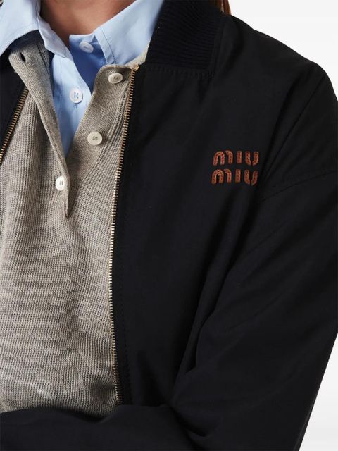 Miu Miu logo-patches bomber jacket - Blue