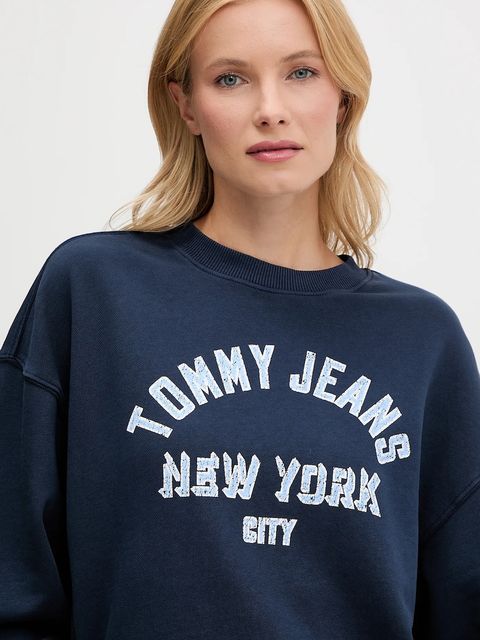 Tommy Jeans bluza bawełniana damska kolor granatowy z nadrukiem DW0DW21202