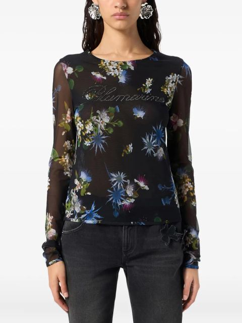 Blumarine floral-print mesh top - Black