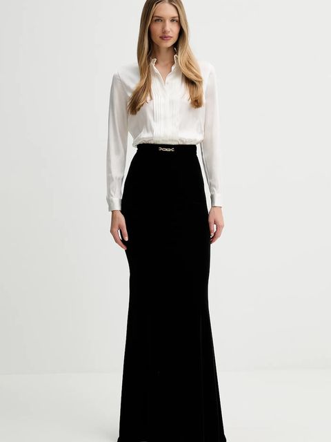 Elisabetta Franchi sukienka z dodatkiem jedwabiu kolor czarny maxi prosta ABR4657E2 - zdjęcie produktu nr 1