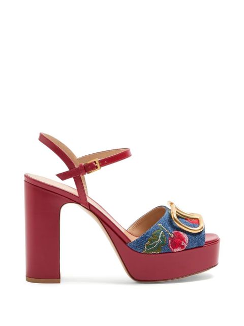 Valentino Garavani Vlogo Signature platform denim sandals with Cherryfic embroidery 115mm - Blue - zdjęcie produktu nr 1