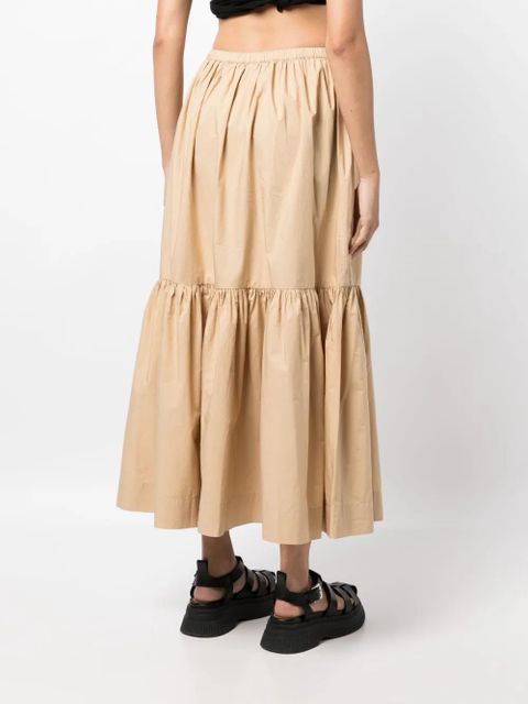 GANNI Flounce tiered organic cotton skirt - Brown