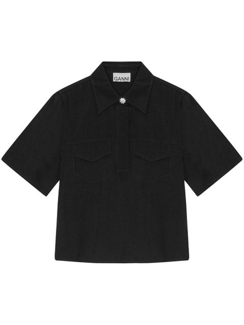 GANNI twill blouse - Black - zdjęcie produktu nr 1