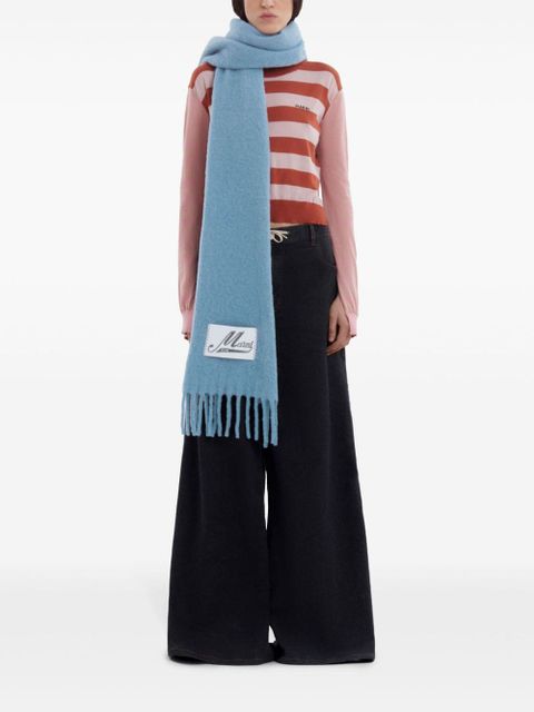Marni logo-patch alpaca wool-blend scarf - Blue