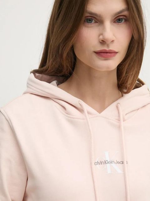 Calvin Klein Jeans bluza damska kolor różowy z kapturem gładka J20J225358 - zdjęcie produktu nr 2
