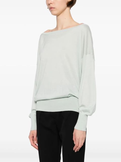 TOM FORD embroidered-logo boat-neck top - Green