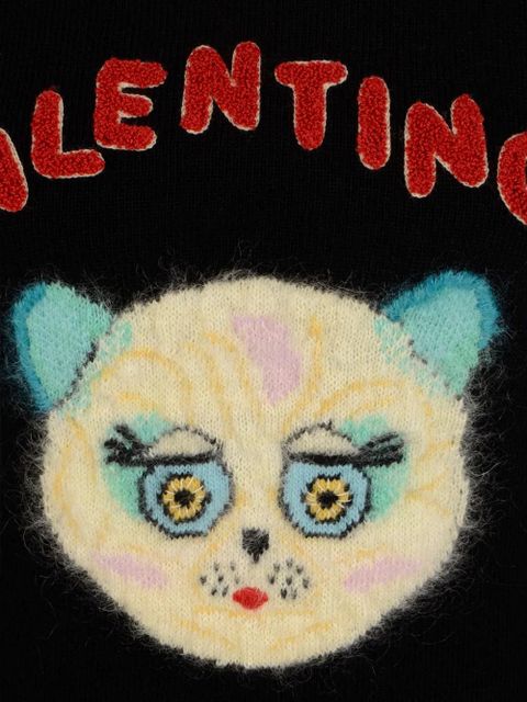 Valentino Garavani cat-embroidered striped sweater - Black