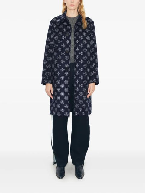 Tory Burch monogram jacquard wool coat - Blue