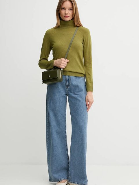 United Colors of Benetton sweter z dodatkiem wełny damski kolor zielony lekki z golfem 1035D2551