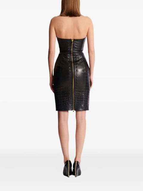 Balmain crocodile-embossed halterneck mini dress - Black