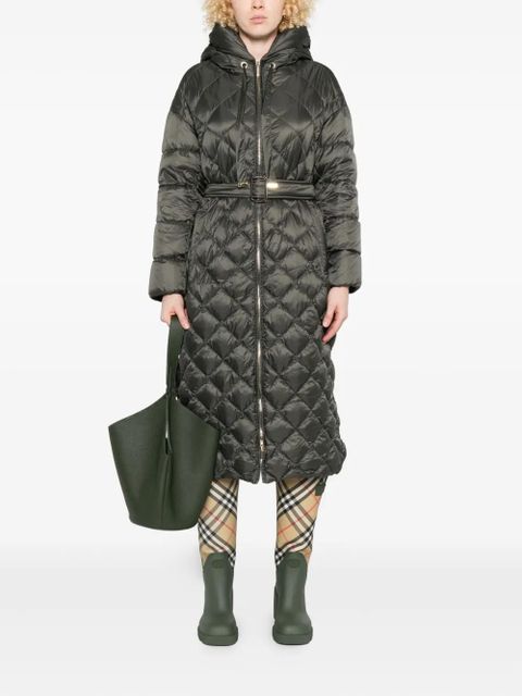 Max Mara hooded quilted belted jacket - Green