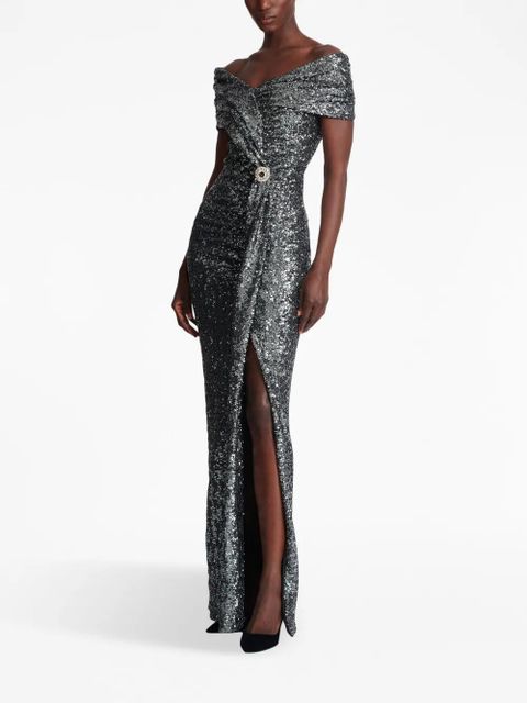 Balmain off-shoulder sequin-embellished gown - Silver - zdjęcie produktu nr 2