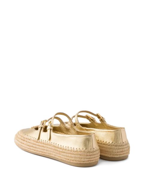 Prada Mordoré woven raffia logo ballerinas - Gold