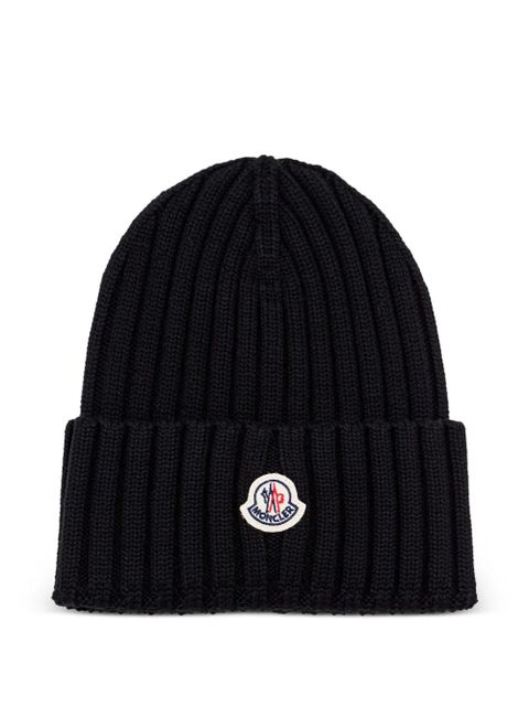 Moncler ribbed logo embroidered beanie - Black - zdjęcie produktu nr 1