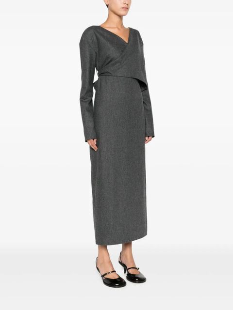 KHAITE cross-neck wrap dress - Grey
