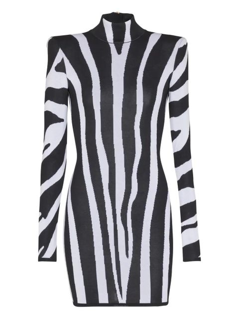Balmain zebra-intarsia high-neck mini dress - Black - zdjęcie produktu nr 1