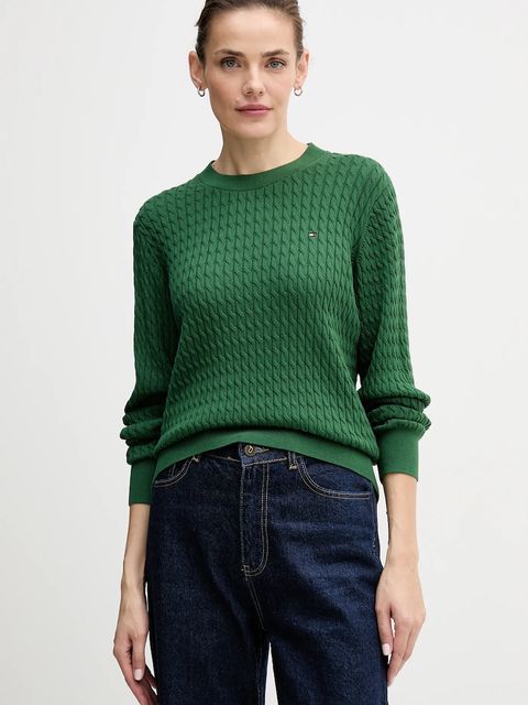 Tommy Hilfiger sweter bawełniany kolor zielony lekki WW0WW44993 - zdjęcie produktu nr 1