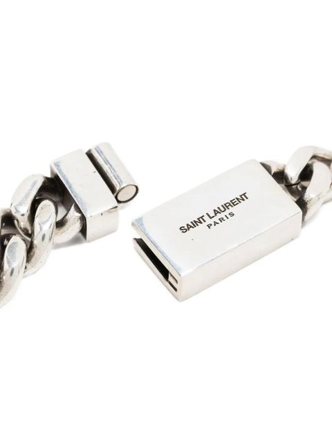 Saint Laurent engraved-logo chain-link bracelet - Silver