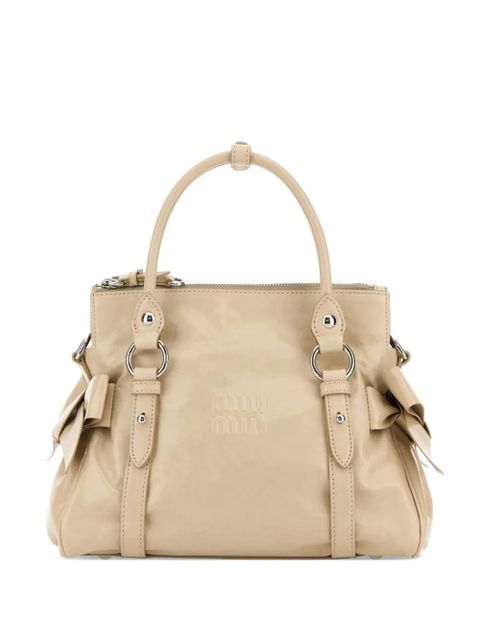 Miu Miu bow-detail logo-embossed leather tote bag - Neutrals - zdjęcie produktu nr 1