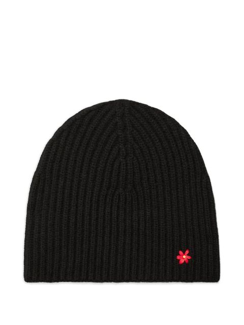 Tory Burch ribbed flower-detail beanie hat - Black - zdjęcie produktu nr 1