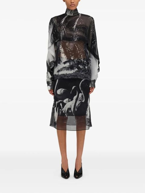 Ferragamo palm-tree print high-neck shirt - Grey - zdjęcie produktu nr 2