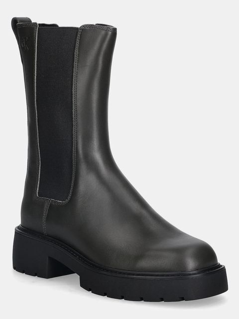 Calvin Klein sztyblety skórzane CHUNKY HIGH CHELSEA kolor zielony na płaskim obcasie YW0YW01909 - zdjęcie produktu nr 1