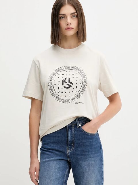 Karl Lagerfeld Jeans t-shirt bawełniany damski kolor beżowy A4W17008 - zdjęcie produktu nr 1