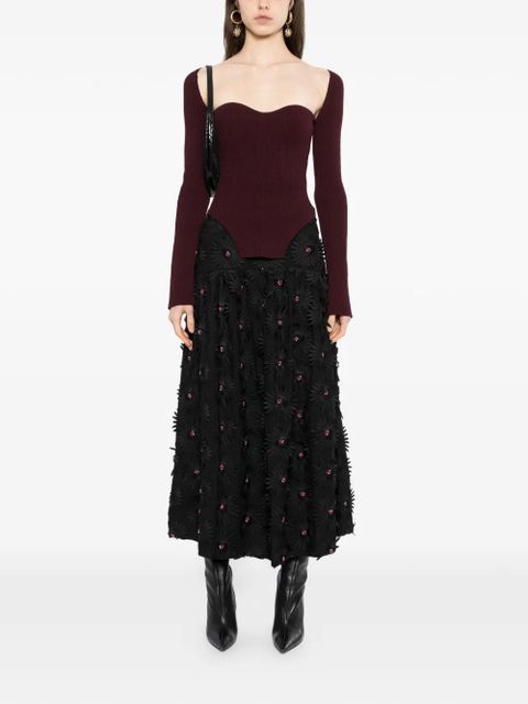 FARM Rio floral-appliqué midi skirt - Black - zdjęcie produktu nr 2