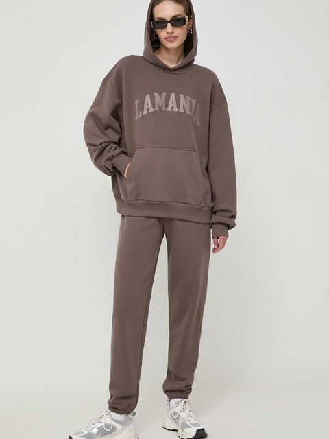 La Mania spodnie dresowe kolor brązowy high waist