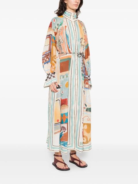 ALEMAIS printed-design midi shirt dress - Blue